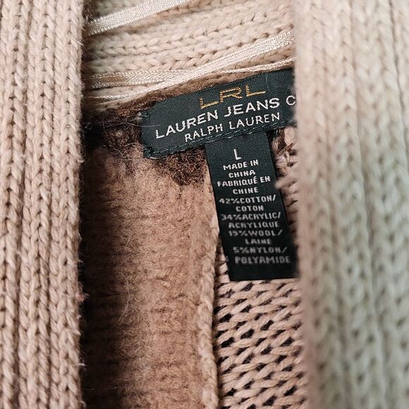 Ralph Lauren Neutral Aztec Southwest Western Wool Blend Poncho Cardigan Size L - Picture 8 of 12